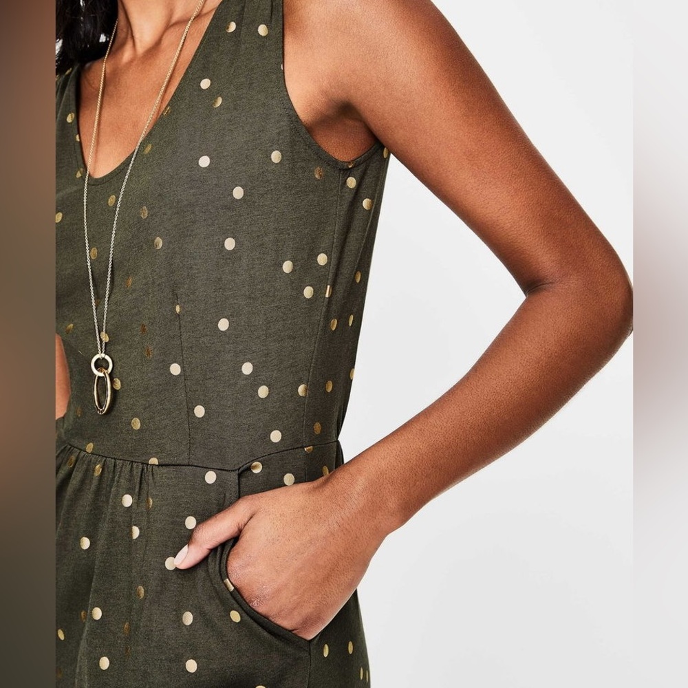 Boden Melinda Jersey Dress olive green gold polka dots size 10 - Picture 4 of 16